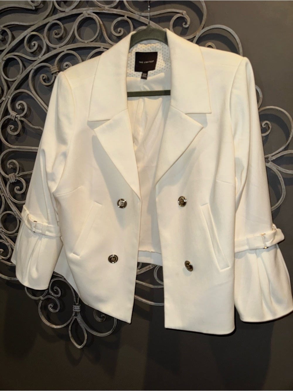Women’s The Limited White open front Cropped Blazer CUTE cuffs sz 16w